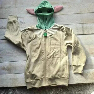 Star Wars Boys Yoda Zip Up Sweater Hoodie Jacket With Mask Ears Size Small
